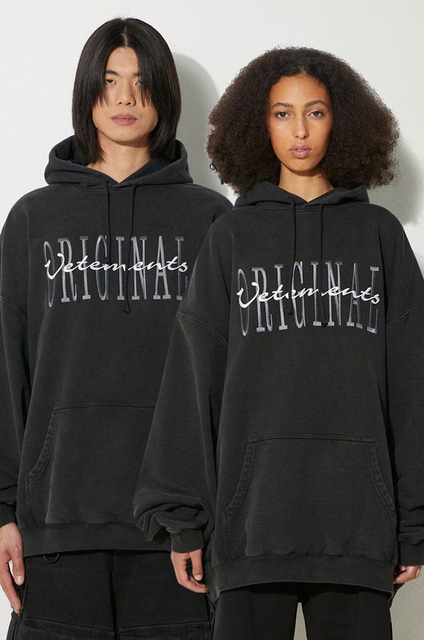 Vetements Dukserica VETEMENTS Original Logo Hoodie boja: crna, s kapuljačom, s aplikacijom, UE64HD210B