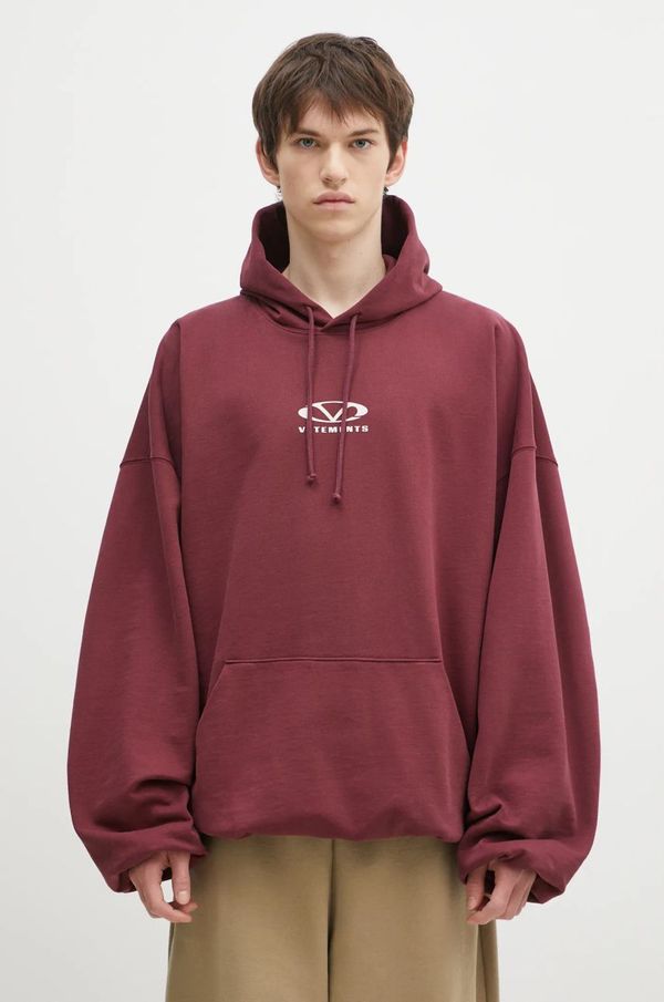 Vetements Dukserica VETEMENTS Oval Logo Cropped Boxy za muškarce, boja: bordo, s kapuljačom, s tiskom, UA66HD600R