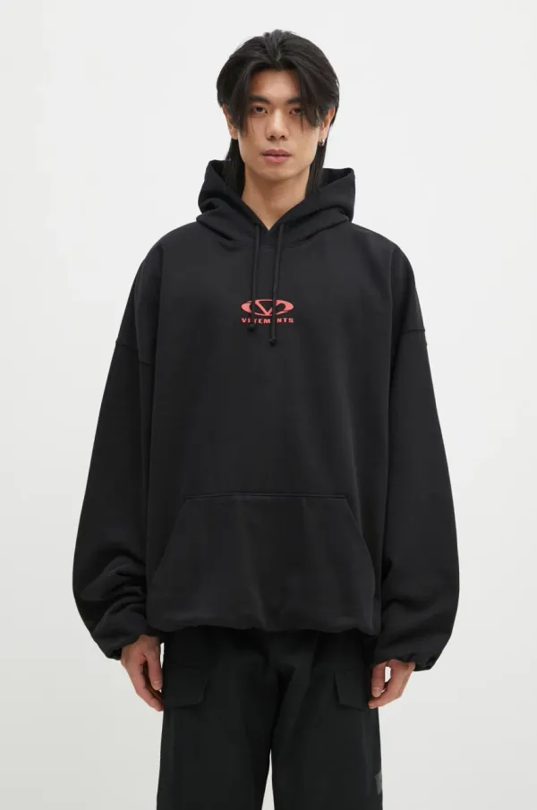 Vetements Dukserica VETEMENTS Oval Logo Cropped Boxy za muškarce, boja: crna, s kapuljačom, s tiskom, UA66HD600BR