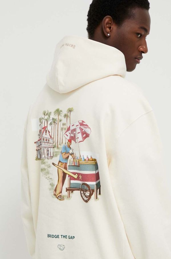 Filling Pieces Pamučna dukserica Filling Pieces za muškarce, boja: bež, s kapuljačom, s tiskom