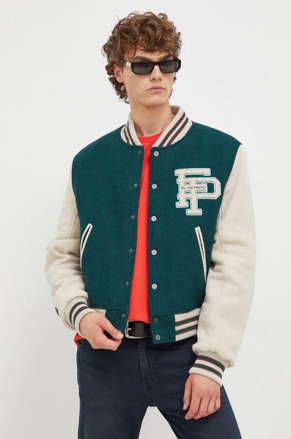Filling Pieces Vunena bomber jakna Filling Pieces Varsity Jacket boja: zelena, za prijelazno razdoblje, oversize, 78616982011
