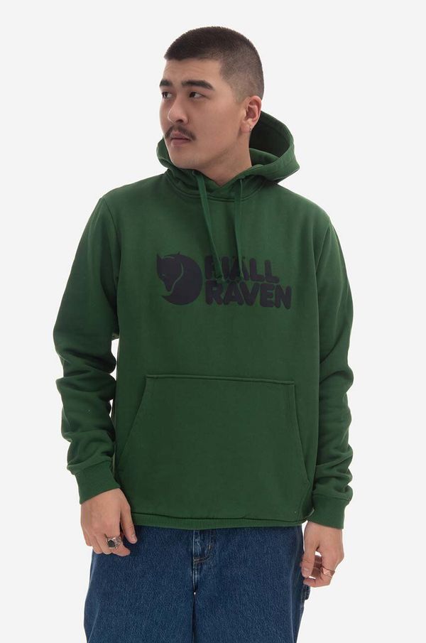 Fjallraven Pamučna dukserica Fjallraven Logo Hoodie za muškarce, boja: zelena, s kapuljačom, tiskom, F84144.678-678