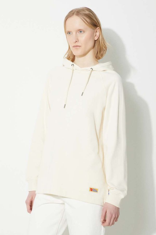 Fjallraven Pamučna dukserica Fjallraven Vardag Hoodie W za žene, boja: bež, s kapuljačom, bez uzorka, F86987.113