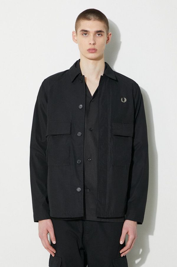 Fred Perry Jakna Fred Perry Utility Overshirt za muškarce, boja: crna, za prijelazno razdoblje, oversize, M6572.102
