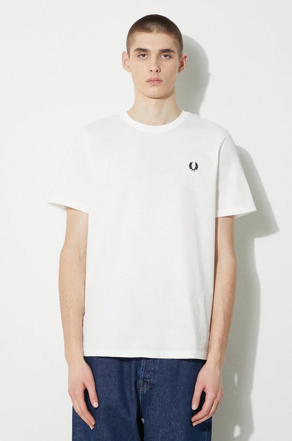 Fred Perry Pamučna majica Fred Perry Crew Neck T-Shirt za muškarce, boja: bijela, s aplikacijom, M1600.129