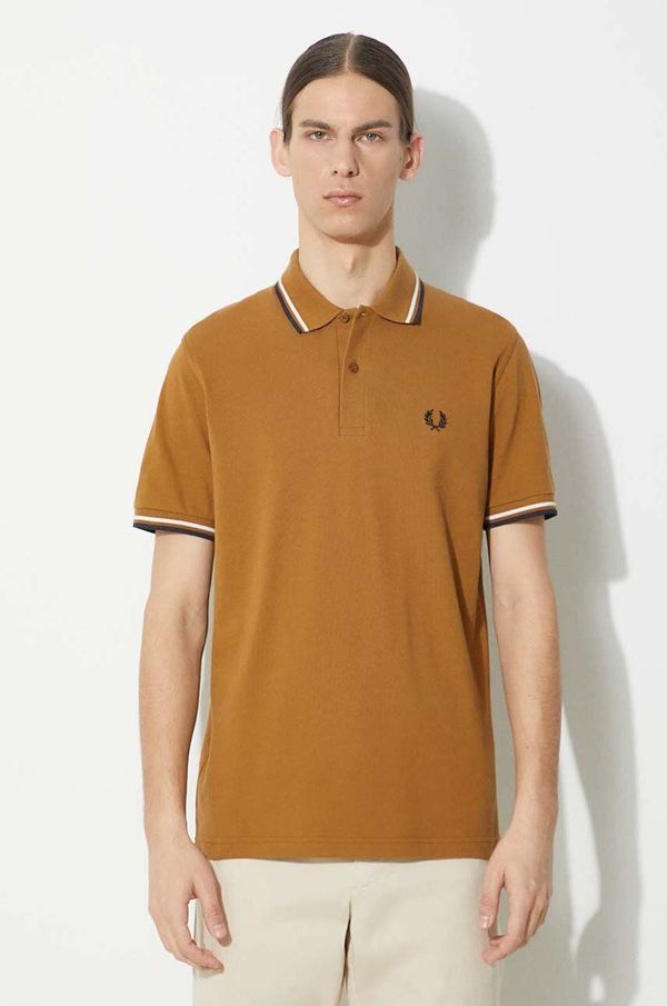 Fred Perry Pamučna polo majica Fred Perry Twin Tipped Shirt boja: smeđa, bez uzorka, M12.V46