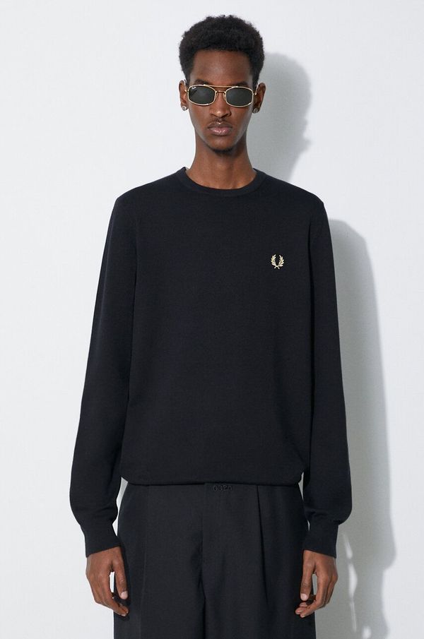 Fred Perry Vuneni pulover Fred Perry Classic Crew Neck Jumper za muškarce, boja: crna, lagani, K9601.198