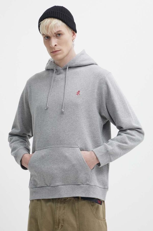 Gramicci Pamučna dukserica Gramicci One Point Hooded Sweatshirt za muškarce, boja: siva, s kapuljačom, bez uzorka