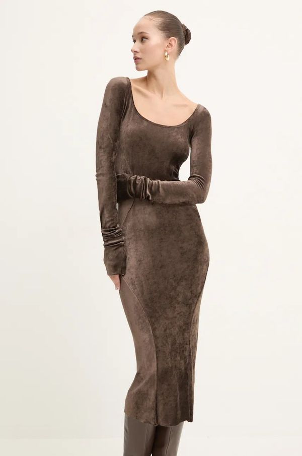 Rick Owens Lilies Haljina od velura Rick Owens Lilies boja: smeđa, maxi, uska, LI02D5532VSTET2