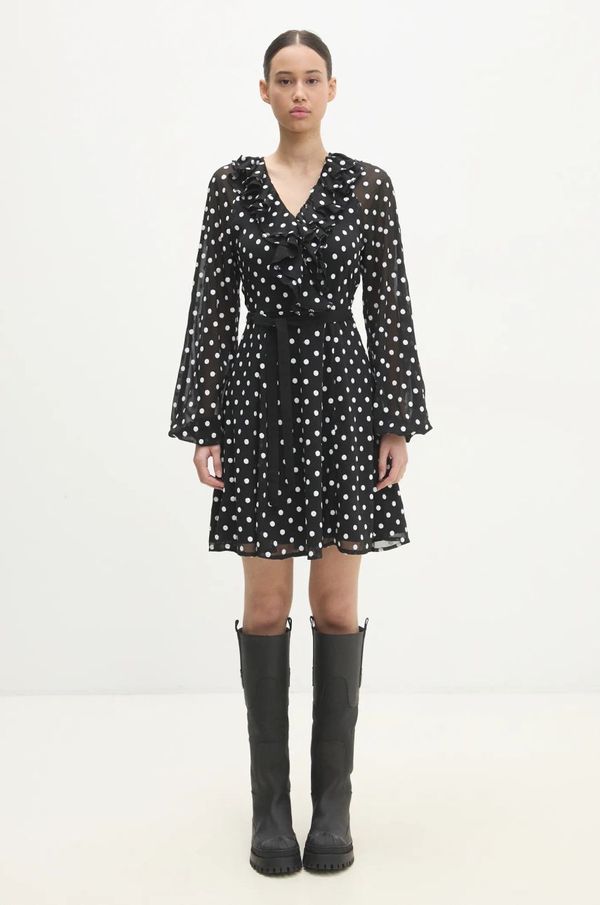 Rotate Haljina Rotate Chiffon Ruffle Mini boja: crna, mini, širi se prema dolje, 113258000