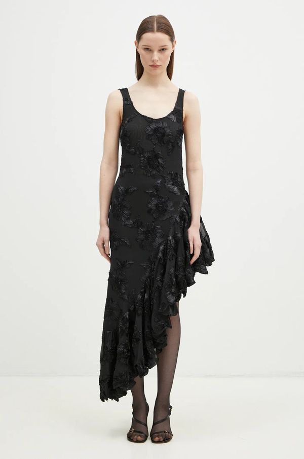 Rotate Haljina Rotate Flower Mesh Ruffle boja: crna, midi, širi se prema dolje, 114056100