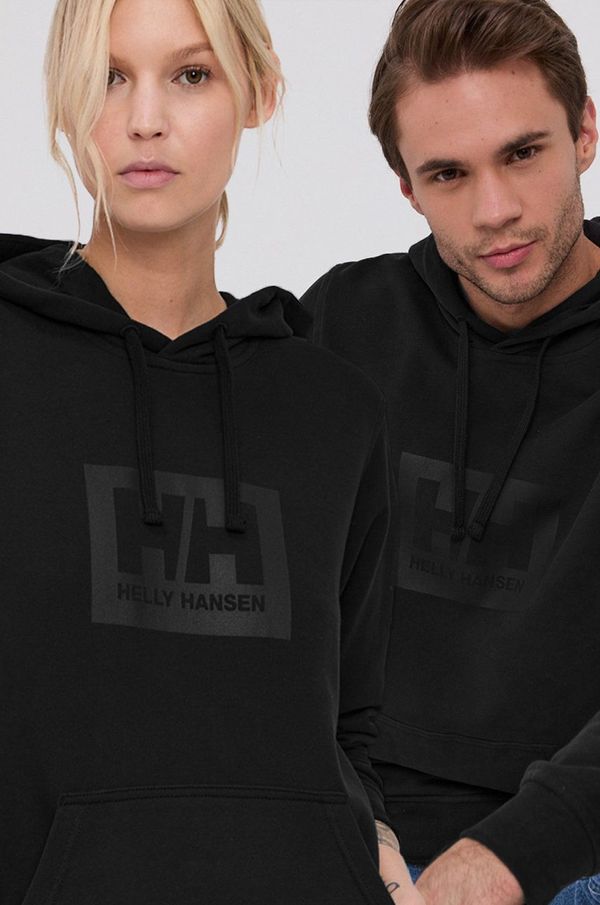 Helly Hansen Pamučna dukserica Helly Hansen boja: crna, s kapuljačom, tiskom, 53289-597