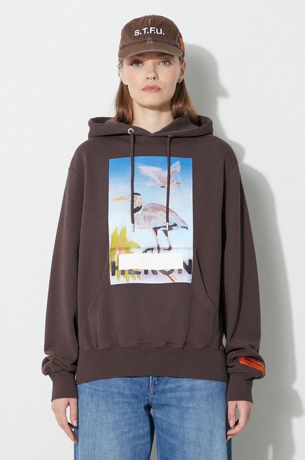 Heron Preston Pamučna dukserica Heron Preston Censored Hoodie za žene, boja: smeđa, s kapuljačom, s tiskom, HWBB024F23JER0036037