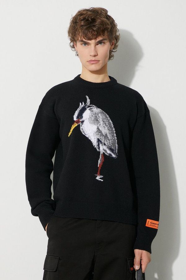 Heron Preston Vuneni pulover Heron Preston Bird Knit Crewneck za muškarce, boja: crna, HMHE013F23KNI0031009