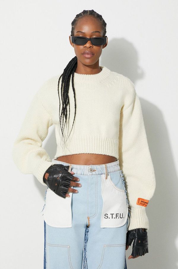 Heron Preston Vuneni pulover Heron Preston Crop Crewneck Back Cut Out za žene, boja: bež, topli, HWHE021F23KNI0010400