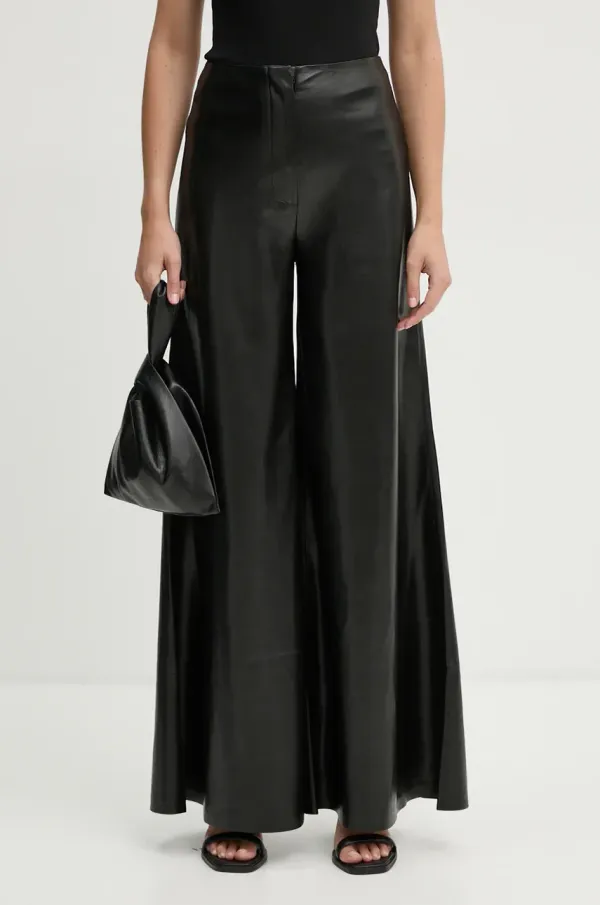 Nanushka Hlače Nanushka WIRAAG za žene, boja: crna, trapez, visoki struk, NW24PFOW10351