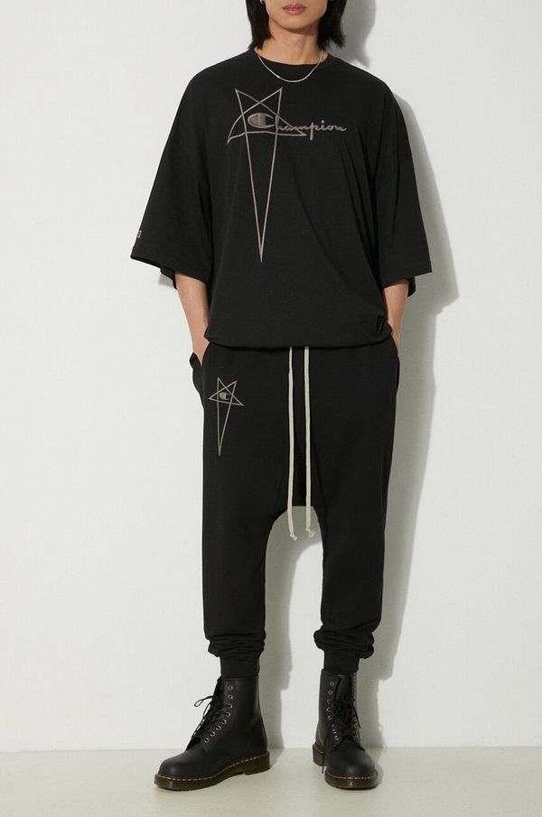 Rick Owens Hlače Rick Owens x Champion Prisoner Drawstring za muškarce, boja: crna, s aplikacijom, CM01D9245