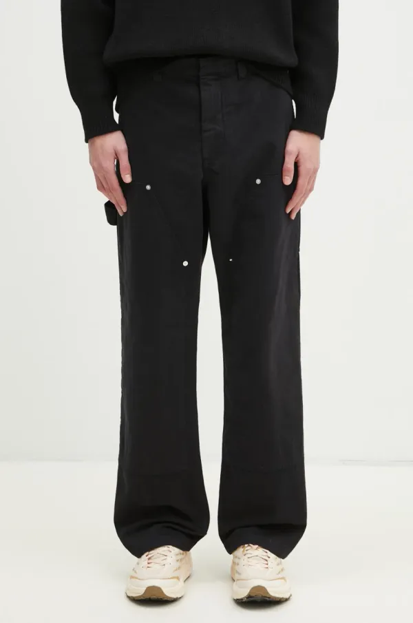 Wood Wood Hlače Wood Wood Fed Herringbone Workwear Pants za muškarce, boja: crna, ravni kroj, 30250468