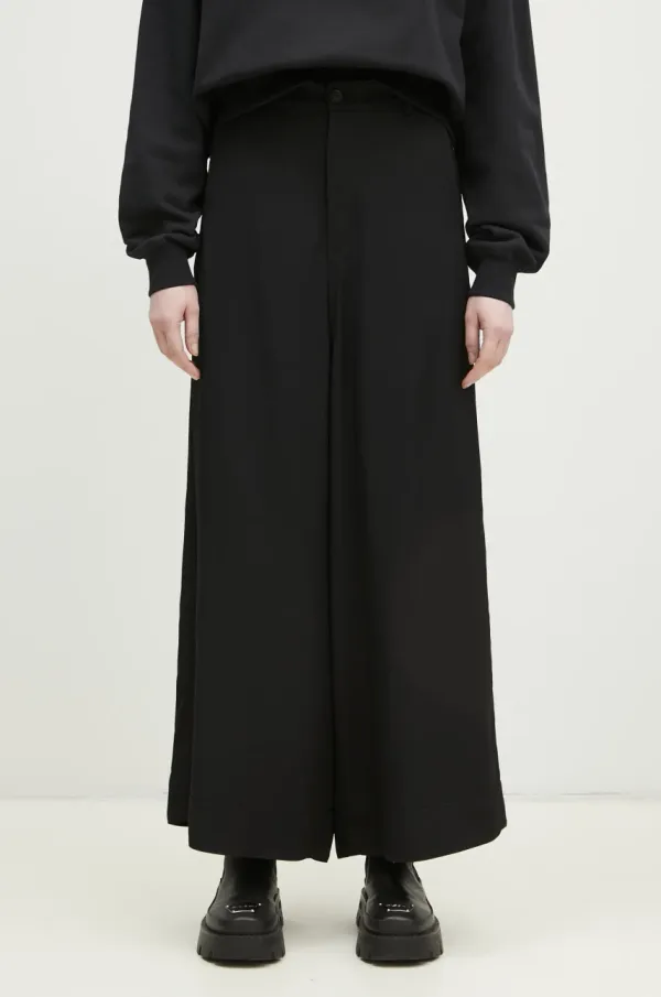 Y-3 Hlače Y-3 Rayon Twill Wide Pants za žene, boja: crna, široke, visoki struk, JD1763