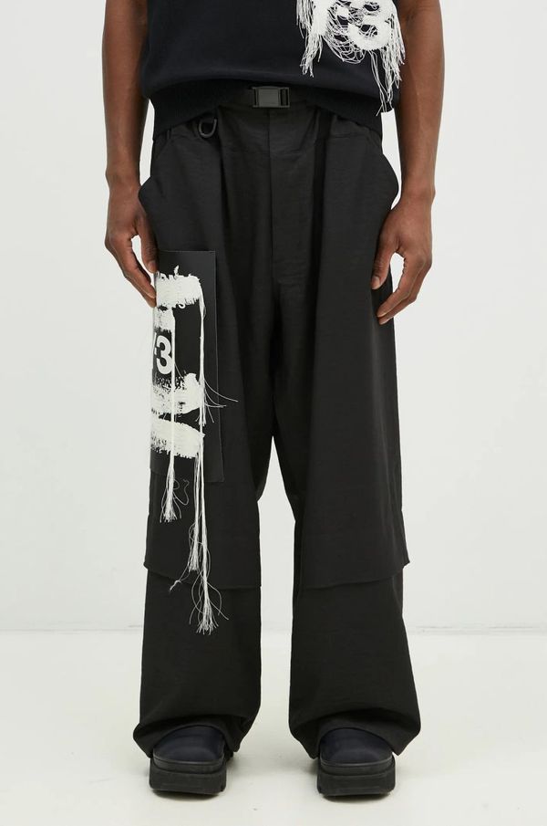Y-3 Hlače Y-3 Sport Uniform Patch Pants za muškarce, boja: crna, ravni kroj, JN3704