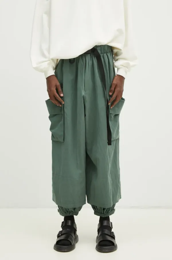 Y-3 Hlače Y-3 Washed Twill Cargo Pant za muškarce, boja: zelena, ravni kroj, JM3208