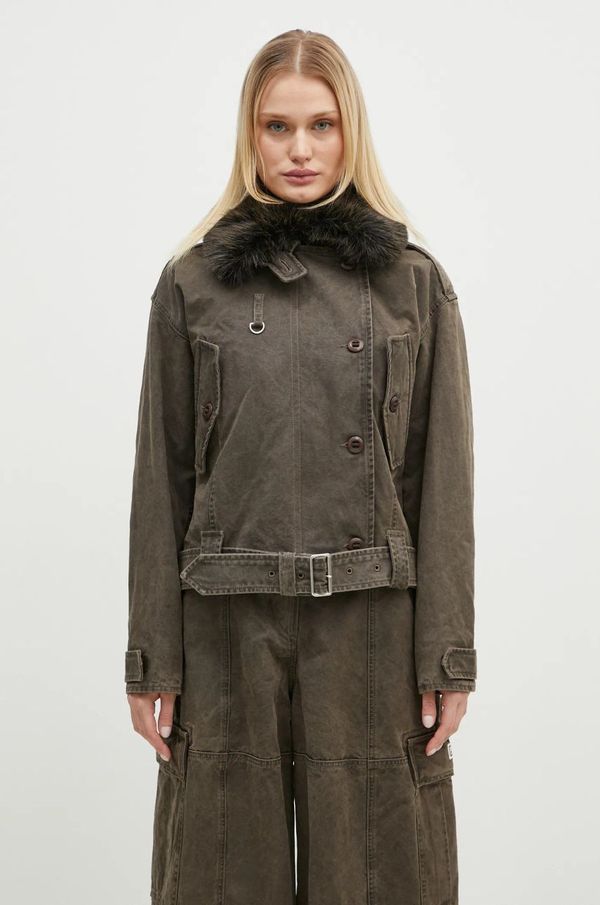 Kenzo Jakna Kenzo Dyed Canvas Comber za žene, boja: smeđa, za prijelazno razdoblje, FE62OU2129GK.92