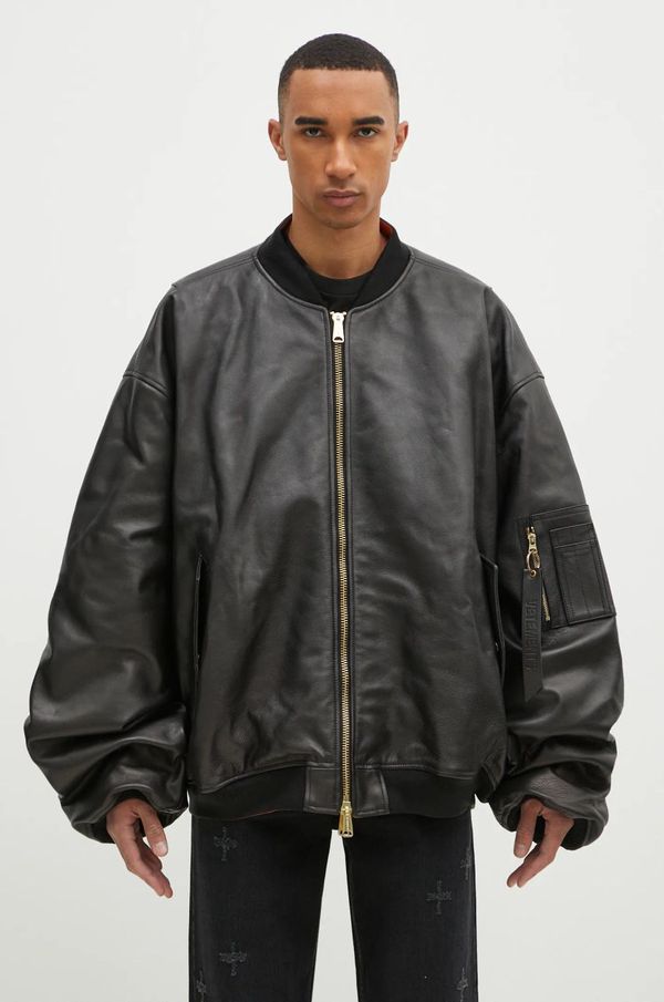 Vetements Jakna VETEMENTS Oversized Leather Bomber za muškarce, boja: crna, za prijelazno razdoblje, UA66JA200B