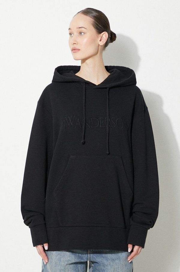 JW Anderson Pamučna dukserica JW Anderson Logo Embroidery Hoodie za žene, boja: crna, s kapuljačom, bez uzorka, JW0164.PG0861.999
