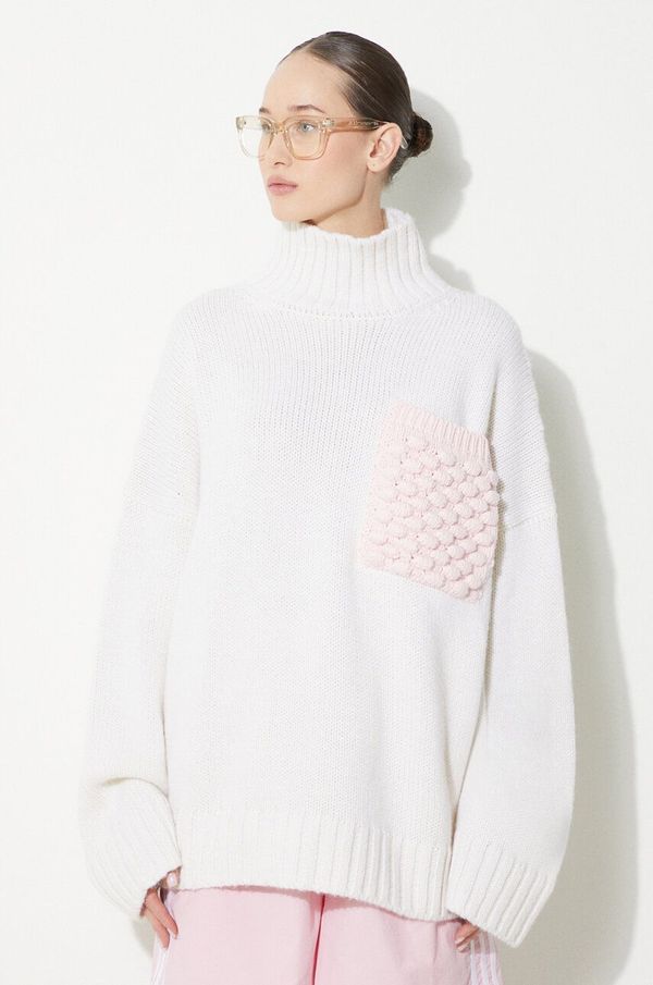 JW Anderson Vuneni pulover JW Anderson Textured Patch Pocket Turtleneck Jumper za žene, boja: bež, topli, s dolčevitom, KW1150.YN0144.001