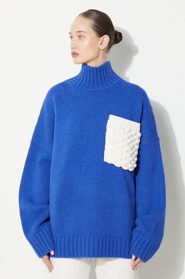 JW Anderson Vuneni pulover JW Anderson Textured Patch Pocket Turtleneck Jumper za žene, topli, s dolčevitom, KW1150.YN0144.823