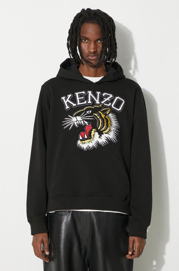 Kenzo Pamučna dukserica Kenzo Tiger Varsity Slim Hoodie za muškarce, boja: crna, s kapuljačom, s aplikacijom, FE55SW1864MF.99J