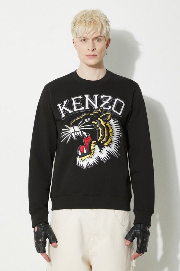 Kenzo Pamučna dukserica Kenzo Tiger Varsity Slim Sweatshirt za muškarce, boja: crna, s aplikacijom, FE55SW1844MF.99J