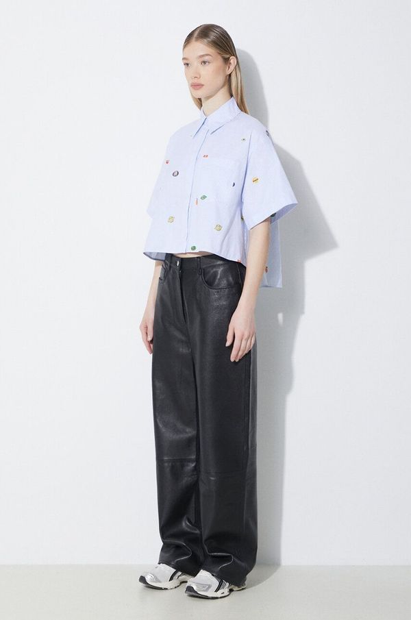 Kenzo Pamučna košulja Kenzo Fruit Stickers Cropped Shirt za žene, relaxed, s klasičnim ovratnikom, FE52CH2469A1.64