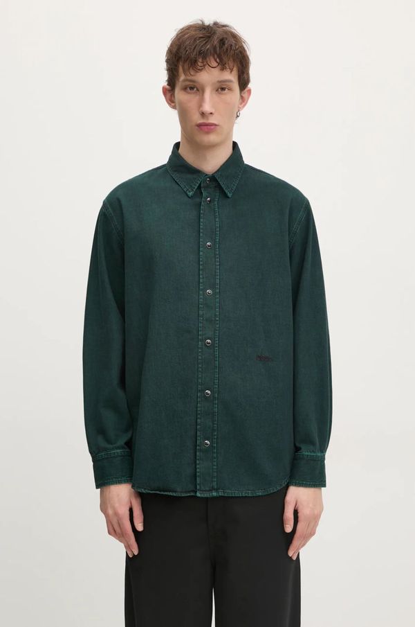 032C Košulja 032C 'Goya' Denim za muškarce, boja: zelena, regular, s klasičnim ovratnikom, F24-URD-1341-450