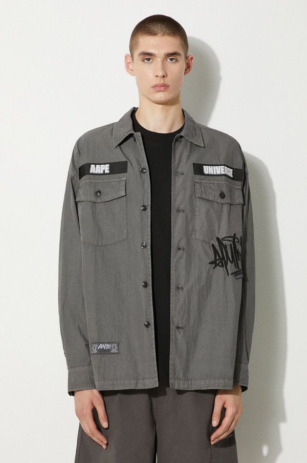 AAPE Košulja AAPE za muškarce, boja: siva, regular, s klasičnim ovratnikom, AAPSTM8481XXM