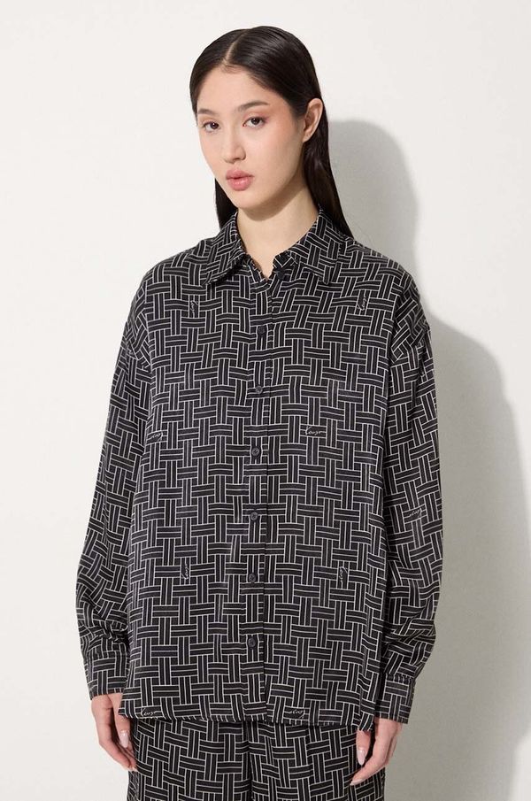Kenzo Košulja Kenzo Weave Dropped Shoulders Shirt za žene, boja: crna, relaxed, s klasičnim ovratnikom, FE62CH2479R1.99