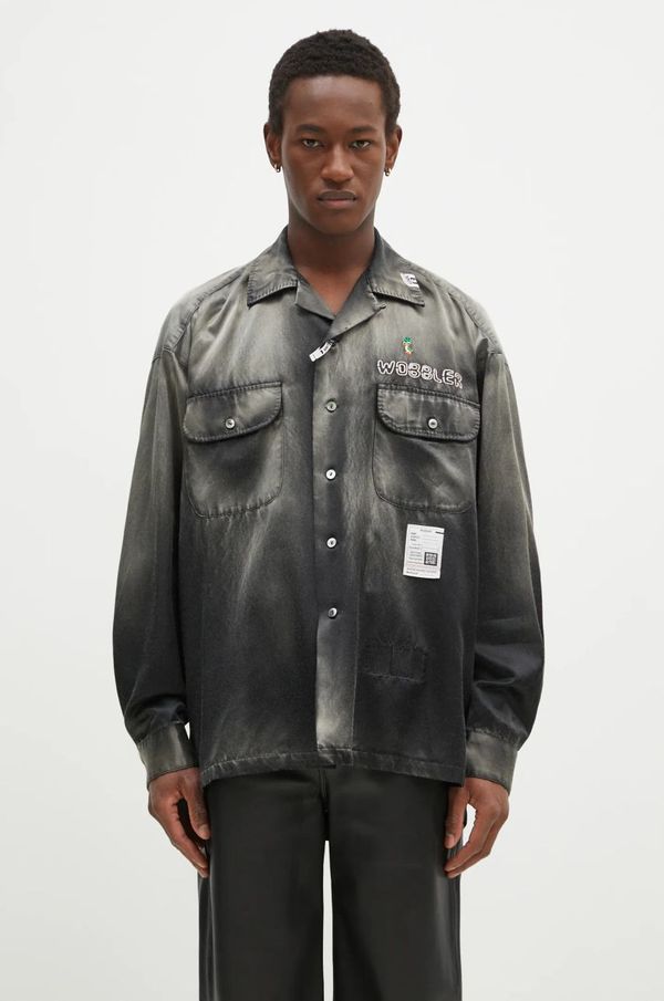 Maison MIHARA YASUHIRO Košulja Maison MIHARA YASUHIRO Bleached Longsleeve Satin Shirts za muškarce, boja: crna, relaxed, s klasičnim ovratnikom, J13SH183