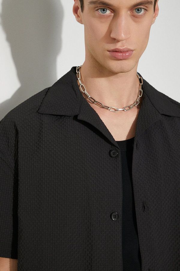 MKI MIYUKI ZOKU Košulja MKI MIYUKI ZOKU Seersucker Vacation Shirt za muškarce, boja: crna, relaxed, s klasičnim ovratnikom, SEERSUCKER.VACATION.SHI