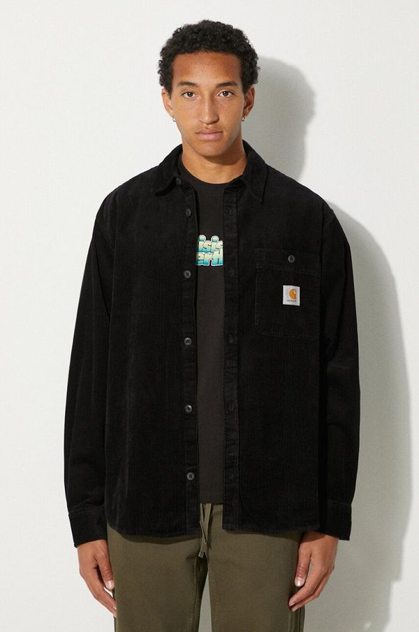 Carhartt WIP Košulja od samta Carhartt WIP Longsleeve Flint boja: crna, relaxed, s klasičnim ovratnikom, I029442.8902