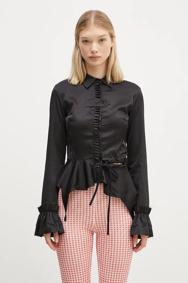 Ottolinger Košulja Ottolinger Rouched Longsleeve Blouse za žene, boja: crna, regular, s klasičnim ovratnikom, 1110105921