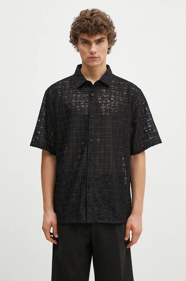 PLEASURES Košulja PLEASURES Lacy Button Down za muškarce, boja: crna, relaxed, s klasičnim ovratnikom, P24F050