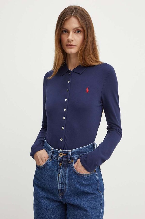 Polo Ralph Lauren Košulja Polo Ralph Lauren za žene, boja: tamno plava, slim, s klasičnim ovratnikom, 211941176