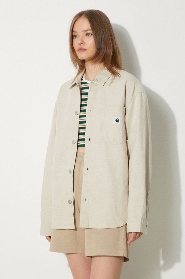 Carhartt WIP Košulja s dodatkom lana Carhartt WIP Ethel Shirt Jac boja: bež, relaxed, s klasičnim ovratnikom, I033569.502