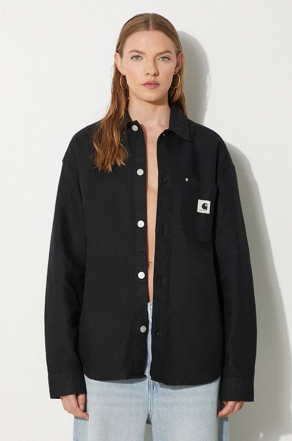 Carhartt WIP Košulja s dodatkom lana Carhartt WIP Ethel Shirt Jac boja: crna, regular, s klasičnim ovratnikom, I033569.8902