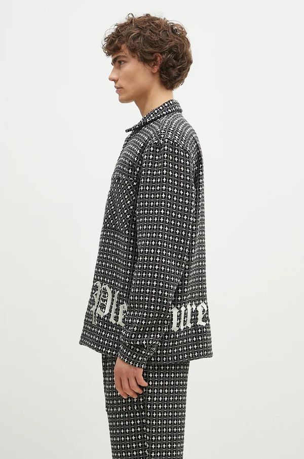 PLEASURES Košulja s primjesom vune PLEASURES Cross Work Shirt boja: siva, regular, s klasičnim ovratnikom, P24F036