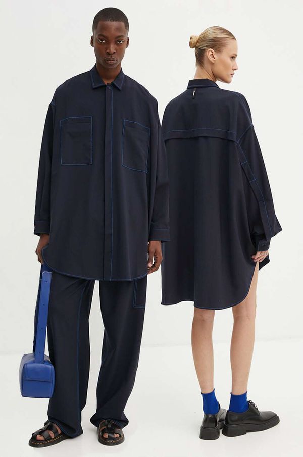 Sunnei Košulja s primjesom vune Sunnei boja: tamno plava, relaxed, s klasičnim ovratnikom, RTWXSHR006