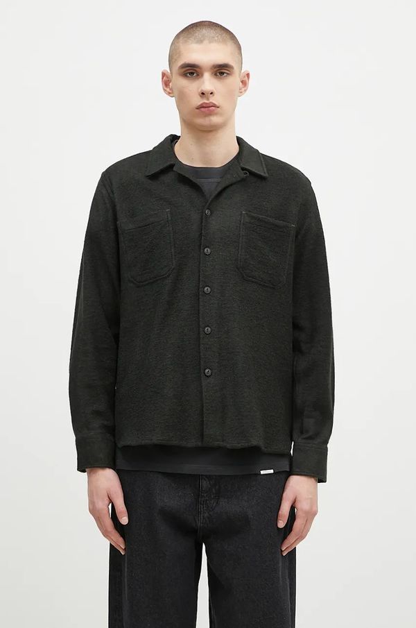 Universal Works Košulja s primjesom vune Universal Works boja: zelena, regular, s klasičnim ovratnikom, 31566