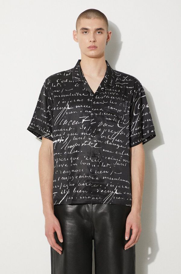 STAMPD Košulja STAMPD Letter Camp Collar Buttondown za muškarce, boja: crna, regular, s klasičnim ovratnikom, SLA-M3427BD-BLL