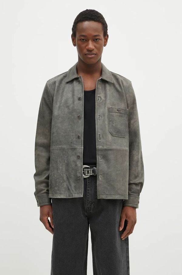 Samsoe Samsoe Kožna jakna Samsoe Samsoe Saruffo X C za muškarce, boja: siva, za prijelazno razdoblje, M24400053