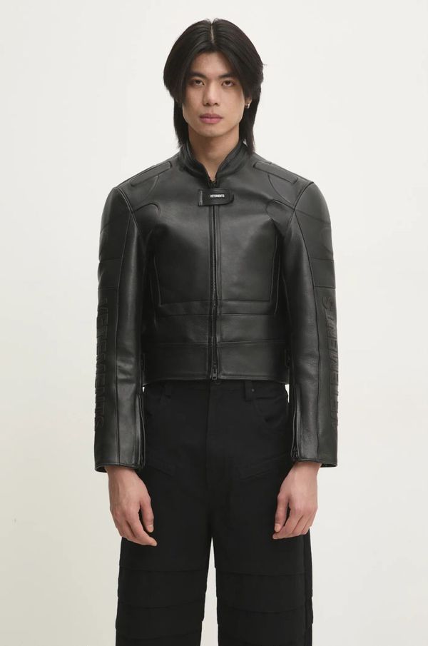 Vetements Kožna jakna VETEMENTS Racing Logo za muškarce, boja: crna, za prijelazno razdoblje, UA66JA210B